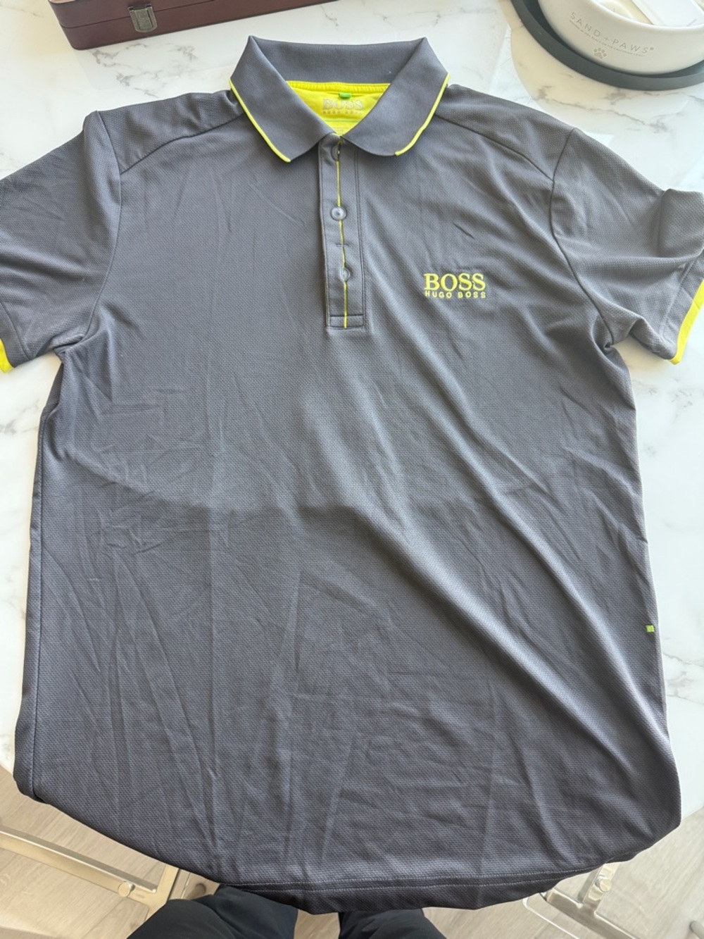 Hugo Boss Charcoal Polo with Yellow Trim
